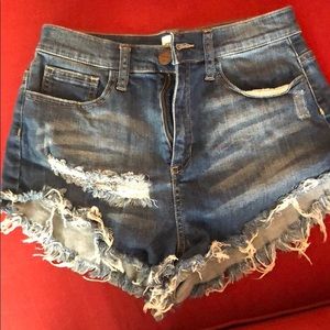 High Rise Distressed Denim Shorts